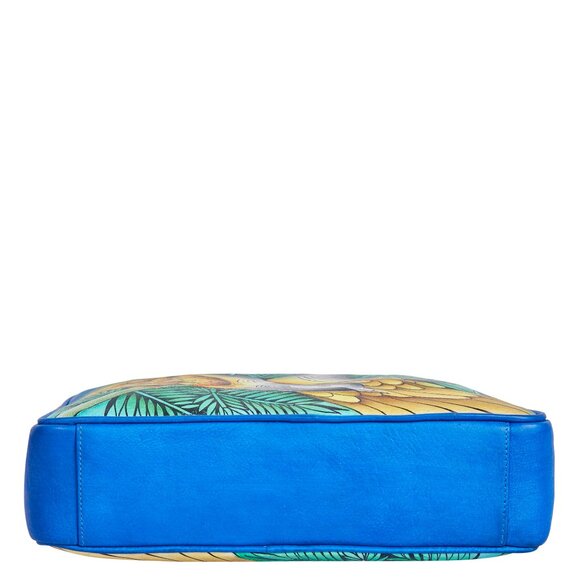 Leather Hand-Painted Blue Ladies' Top Handle Handbag, Crossbody Sling Bag, Purse - Picture 6 of 9